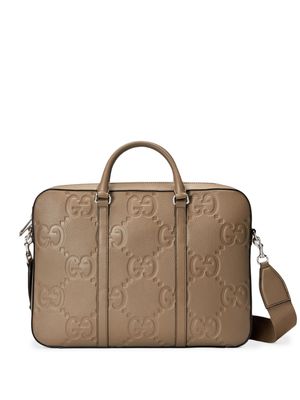 Gucci debossed-logo laptop bag - Neutrals