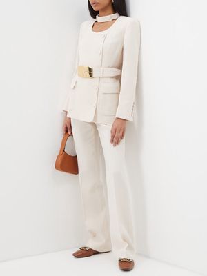 Gucci - Detachable-collar Belted Wool-crepe Jacket - Womens - Cream