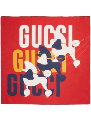 Gucci Dog-print silk carré - Red