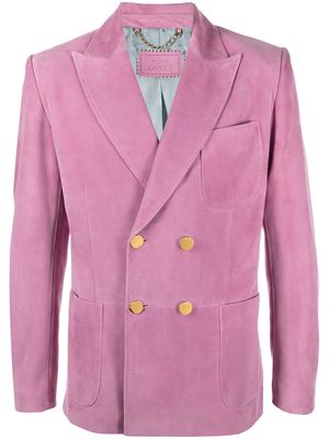 Gucci double-breasted suede blazer - Pink