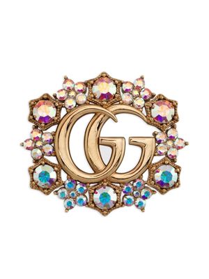 Gucci Double G crystal-embellished brooch - Gold