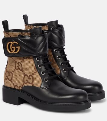 Gucci Double G leather-trimmed lace-up boots