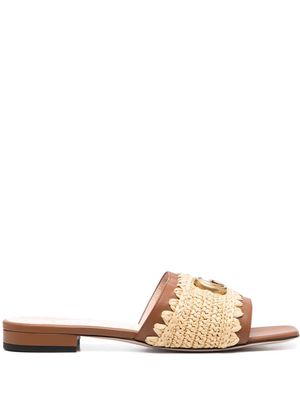 Gucci Double G raffia slide sandals - 9593 ROFE BEIGE/PEANUT BROWN