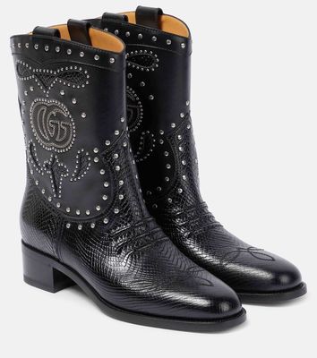Gucci Double G studded leather cowboy boots