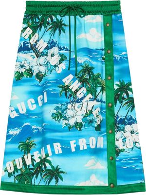 Gucci drawstring printed midi skirt - Blue