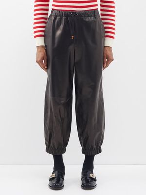 Gucci - Elasticated-waist Leather Cropped Trousers - Mens - Black