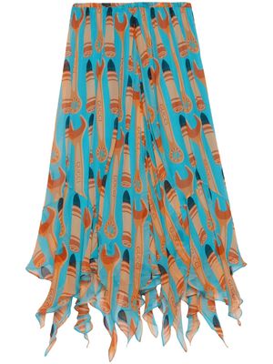 Gucci elasticated-waistband silk asymmetric skirt - Blue