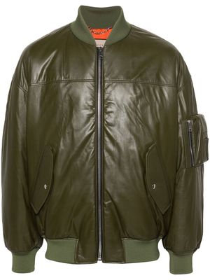 Gucci embossed-logo padded leather jacket - Green