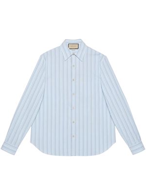 Gucci embroidered-Double G striped cotton shirt - Blue