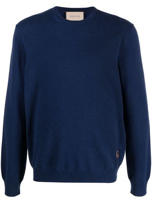Gucci embroidered logo cashmere jumper - Blue