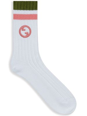 Gucci embroidered-logo cotton socks - White