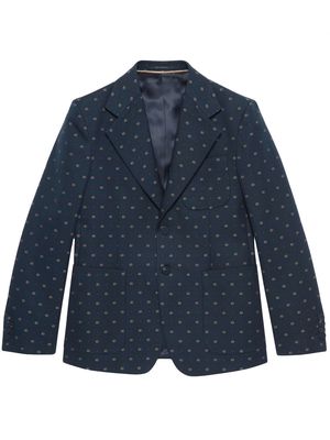 Gucci embroidered-logo single-breasted blazer - Blue