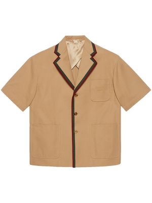 Gucci embroidered-logo single-breasted jacket - Neutrals