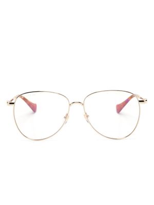 Gucci Eyewear Double G logo-engraved cat-eye frame glasses - Gold