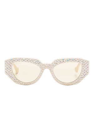 Gucci Eyewear Double G rhinestone-embellished sunglasses - Neutrals