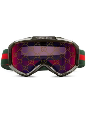 Gucci Eyewear Guccissima-print ski goggles - Black