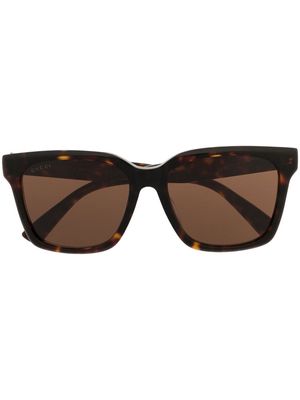 Gucci Eyewear logo-engraved tortoiseshell-effect sunglasses - Brown