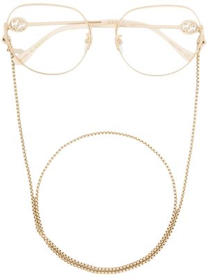 Gucci Eyewear logo-plaque round-frame glasses - Gold