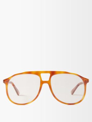 Gucci Eyewear - Navigator Acetate Glasses - Mens - Light Brown Multi