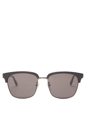 Gucci Eyewear - Web-striped Acetate And Metal Sunglasses - Mens - Black