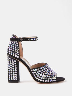 Gucci - Fanny 115 Crystal-embellished Suede Sandals - Womens - Black