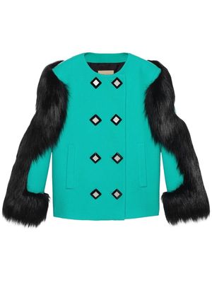 Gucci faux fur-sleeve coat - Blue