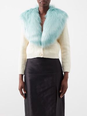 Gucci - Faux-fur Wool-blend Cardigan - Womens - Ivory Multi
