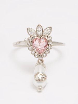 Gucci - Faux-pearl & Crystal-heart Ring - Womens - Pink Multi