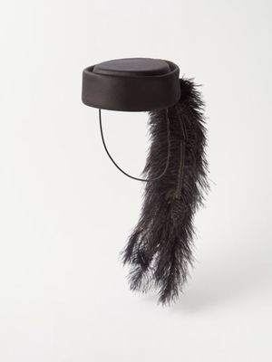 Gucci - Feather-embellished Satin Pillbox Hat - Womens - Black