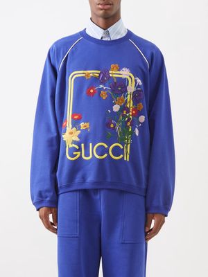 Gucci - Floral-embroidered Cotton-jersey Sweatshirt - Mens - Purple Multi