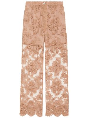 Gucci floral lace cotton trousers - Neutrals