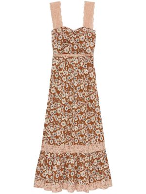 Gucci floral-print tiered dress - Brown