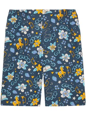 Gucci flower and pony print shorts - Blue