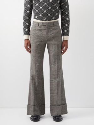 Gucci - Galles Turn-up Cuff Wool-blend Flared Trousers - Mens - Black Grey