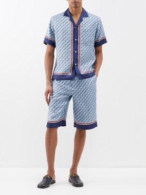 Gucci - Geometric G-print Silk Bowling Shirt - Mens - Red Blue