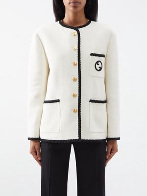 Gucci - GG-appliqué Wool-blend Jacket - Womens - Ivory Black