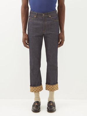 Gucci - GG-canvas Cuff Tapered Jeans - Mens - Dark Blue