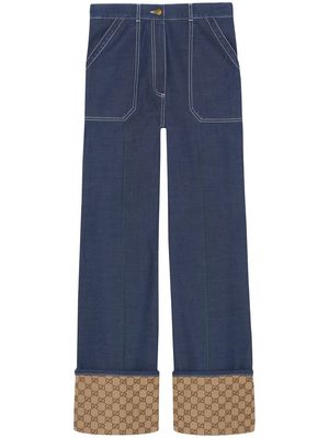 Gucci GG canvas-trimmed straight-leg jeans - Blue