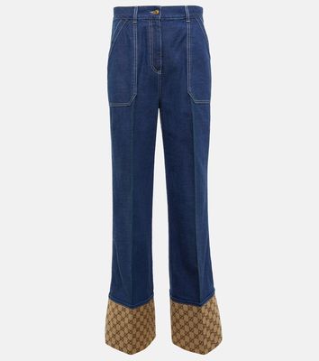 Gucci GG canvas-trimmed wide-leg jeans