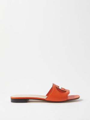 Gucci - GG Cutout-monogram Leather Sandals - Womens - Orange
