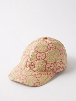Gucci - GG-embroidered Faux-raffia Baseball Cap - Womens - Beige