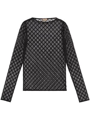 Gucci GG-embroidered tulle blouse - Black