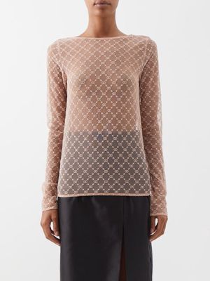 Gucci - GG-embroidered Tulle Top - Womens - Nude
