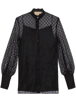 Gucci GG geometric lace puff-sleeve shirt - Black
