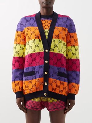 Gucci - GG-intarsia Striped Cotton-blend Cardigan - Womens - Multi