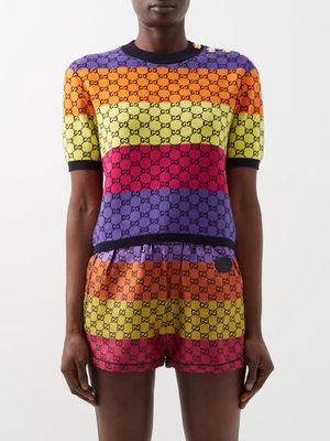 Gucci - GG-intarsia Striped Cotton-blend Sweater - Womens - Multi
