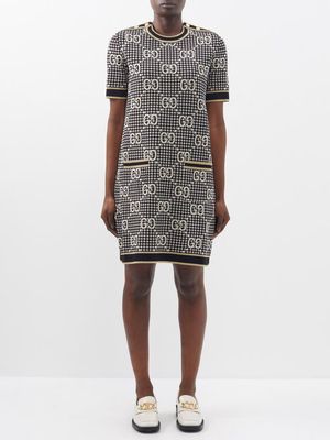 Gucci - GG-jacquard Check Wool-blend Shift Dress - Womens - Black Multi