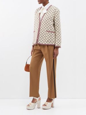 Gucci - GG-jacquard Cotton-blend Tweed Jacket - Womens - Beige Brown