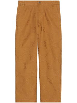 Gucci GG-jacquard cotton straight trousers - Brown