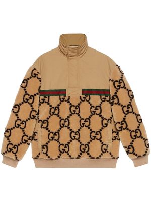 Gucci GG jacquard faux fur half-zip jacket - Neutrals